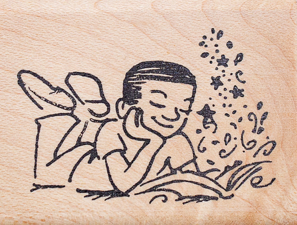Boy Reading Rubber Stamp