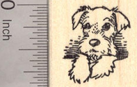 Miniature Schnauzer Puppy Dog with Natural Ears Rubber Stamp