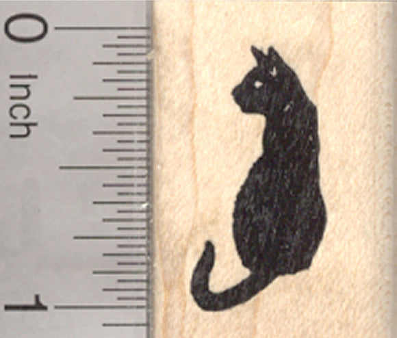 Sitting Black Cat Rubber Stamp, Small