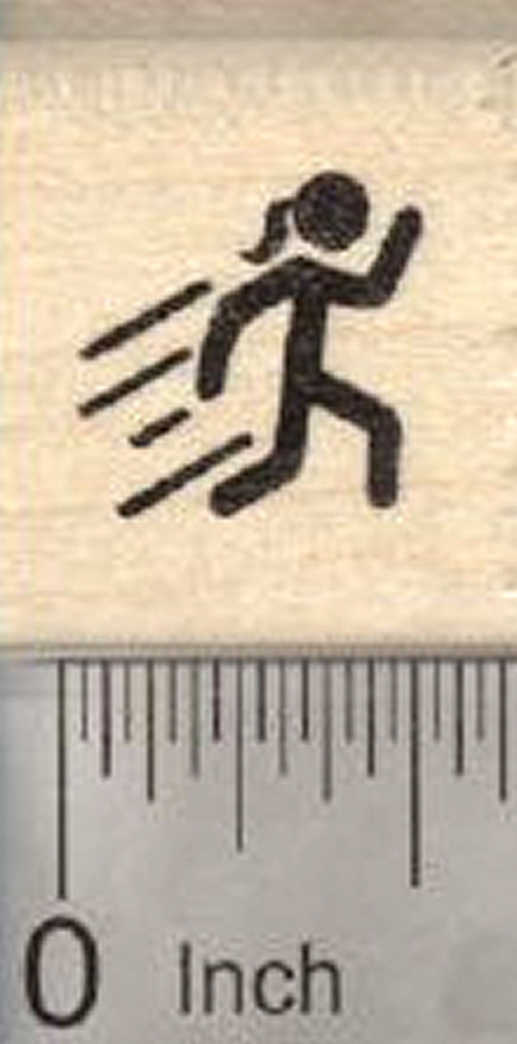 Tiny Running Stick Woman Rubber Stamp, .5 inch Tall