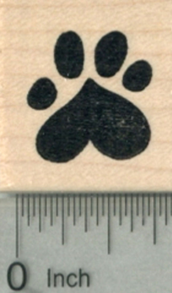 Heart Paw Print Rubber Stamp, Dog, Cat Valentine Series .75 in Wide