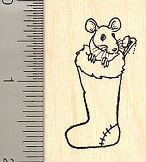 Pet Rat in Christmas Stocking Rubber Stamp