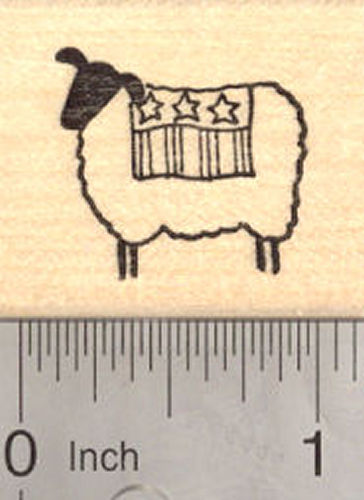 4th of July Lamb Rubber Stamp, Sheep with Flag (fourth of July, July 4th)