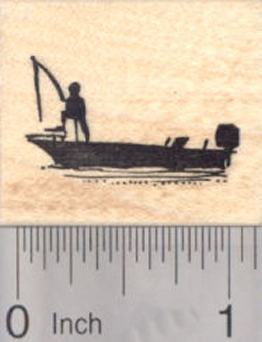 Bass Fishing Boat Rubber Stamp, Sport fishing Silhouette