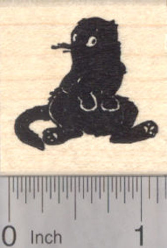 Scottish Fold Kitty Silhouette Rubber Stamp, Black Cat