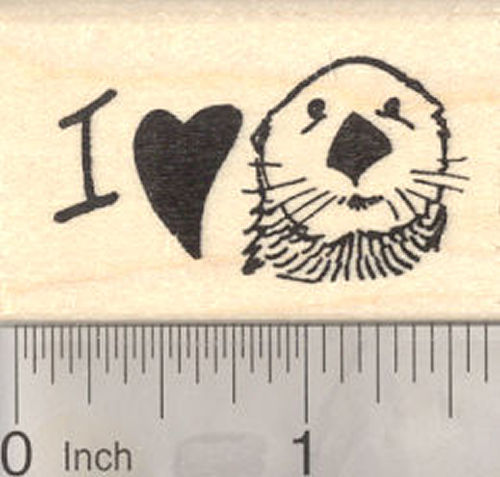 I love Sea Otters Rubber Stamp, heart stamp