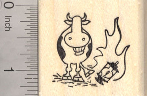 Grinning Mrs. O'Leary's Cow Rubber Stamp, Chicago Fire folklore 1871