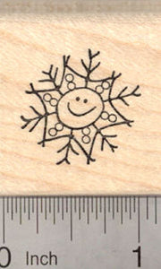Smiley Face Snowflake Rubber Stamp, Winter Snow