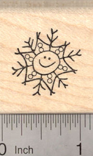 Smiley Face Snowflake Rubber Stamp, Winter Snow