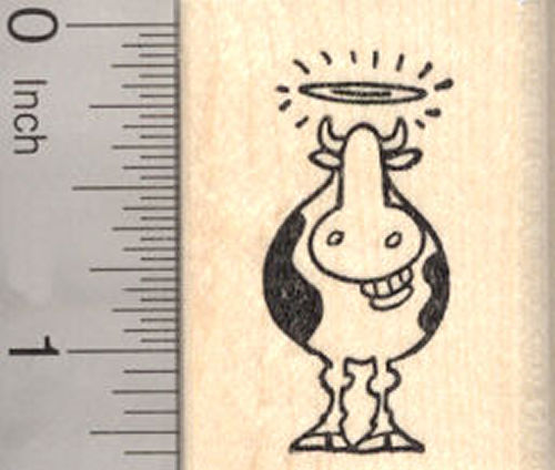 Grinning Cow with Halo Rubber Stamp, Holy Cow