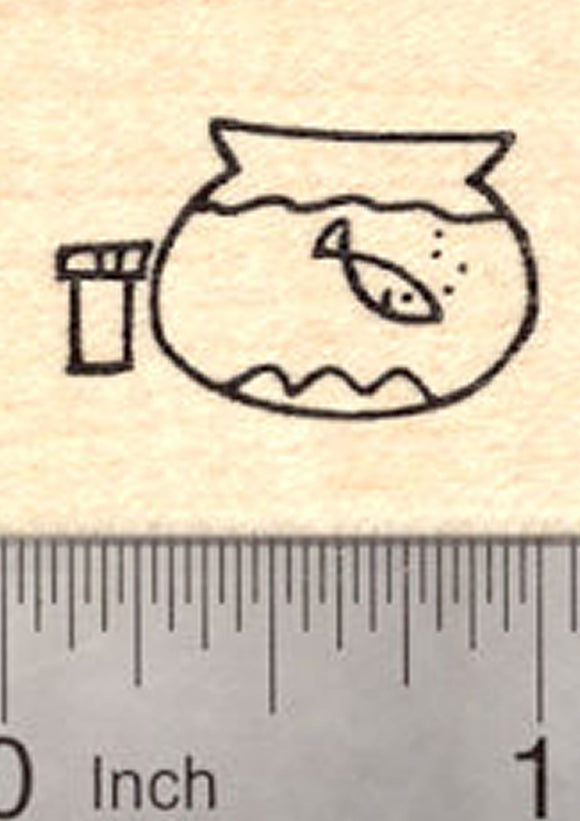 Fish Bowl Stick Figure Rubber Stamp