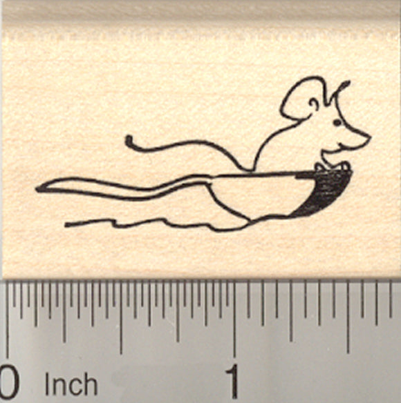 Mouse Riding in Spoon Rubber Stamp, Winter Fun in the Snow or on the Water