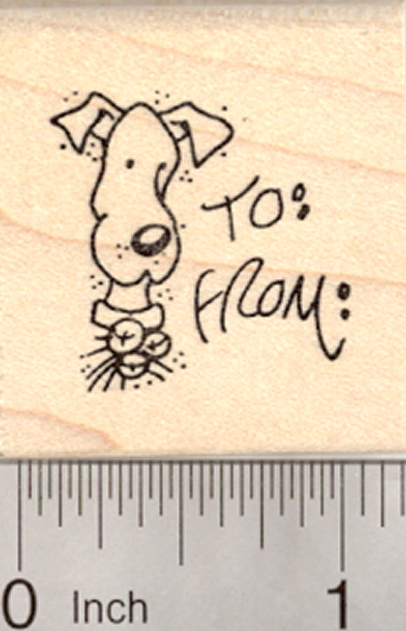 Dog Christmas Gift Tag Rubber Stamp, with Space for Names
