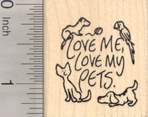 Love My Pets Rubber Stamp, Ferret, Parrot, Cat, Dog