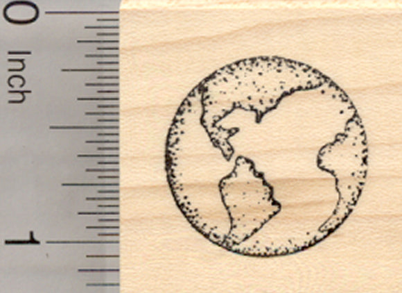 Planet Earth Rubber Stamp, World, Globe, Small