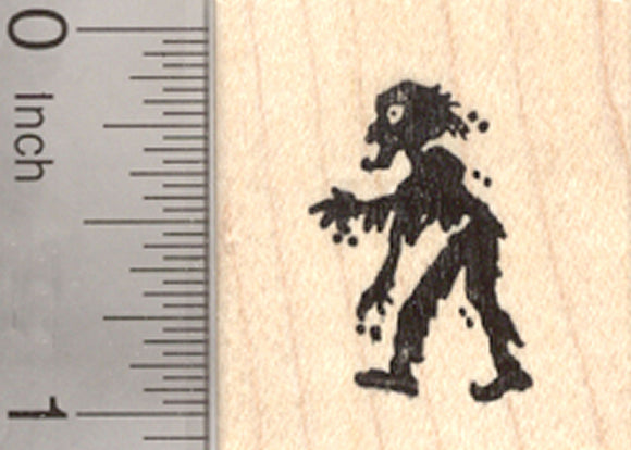 Small Zombie Rubber Stamp, Halloween Folklore, Undead, Facing Left