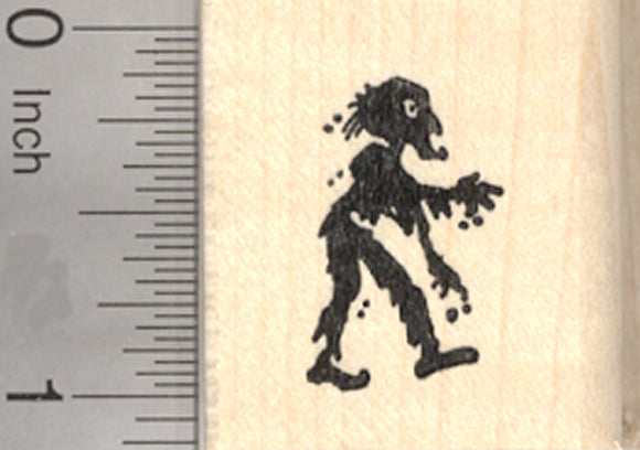 Small Zombie Rubber Stamp, Halloween Folklore, Undead, Facing Right