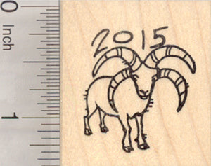 Chinese Zodiac Rubber Stamp 2015 New Year, of the Sheep or Ram, Shengxiao, Jacob Four Horn
