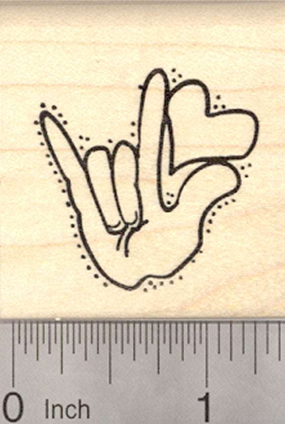 Sign Language Rubber Stamp, I love you, with Heart, Valentine's Day