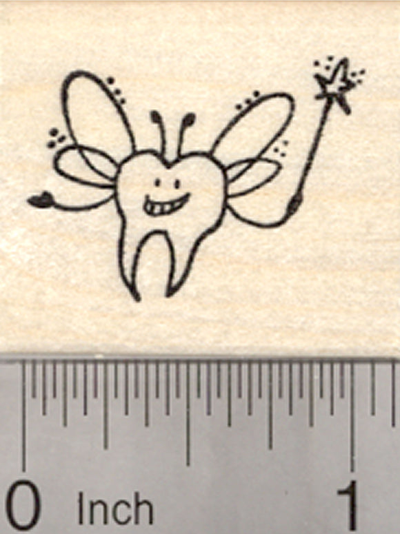 Tooth Fairy Rubber Stamp, With Wings, Antennae, and Magic Wand