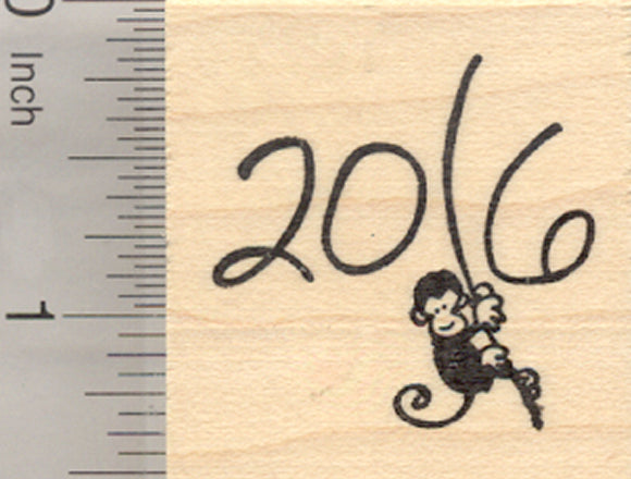 2016 Year of the Monkey Rubber Stamp, Swinging from Vine