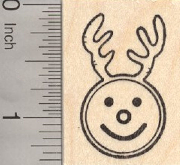 Christmas Reindeer Emoji Rubber Stamp, with Antlers