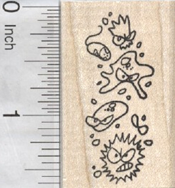 Germ Collection Rubber Stamp, Virus, Bacteria, Microorganism, Get Well