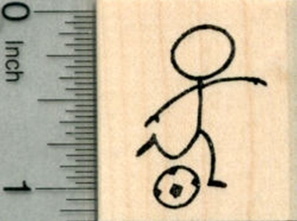 Soccer Stick Figure Rubber Stamp, Player with Ball