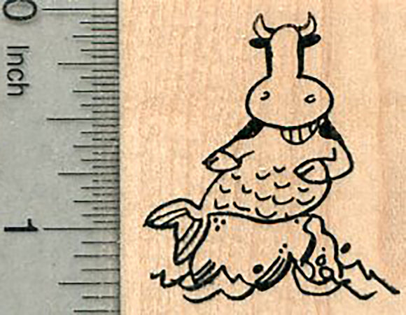 Mercow Rubber Stamp, Small Grinning Cow Mermaid
