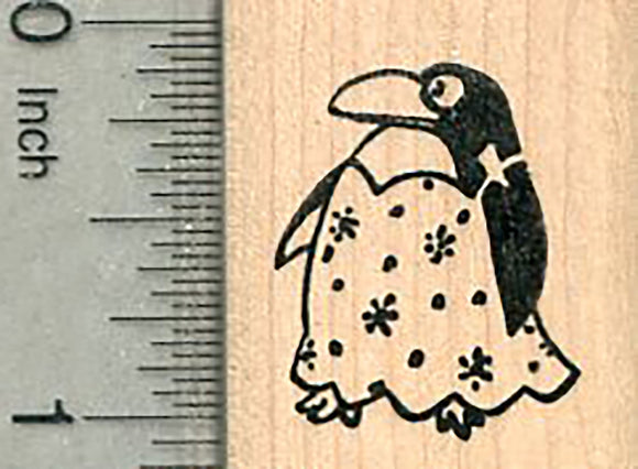 Penguin Rubber Stamp, Wearing Snow Dress