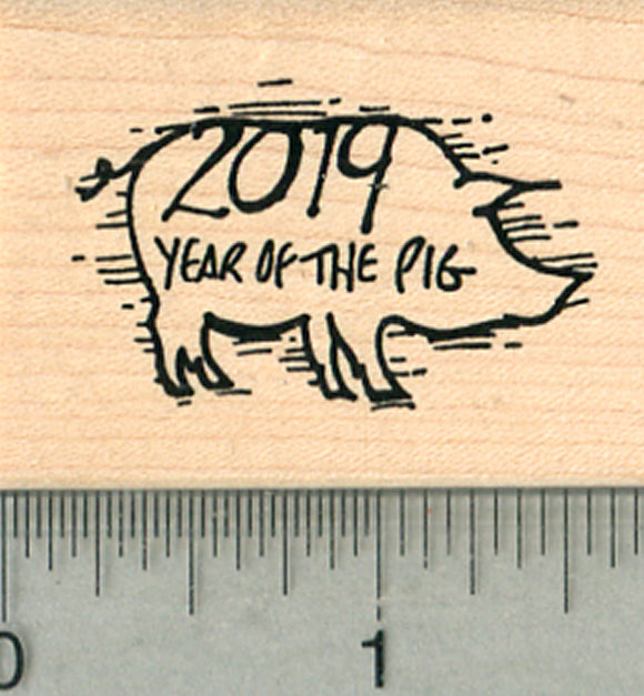 Year of the Pig Rubber Stamp, Chinese Zodiac, 2019 Outline