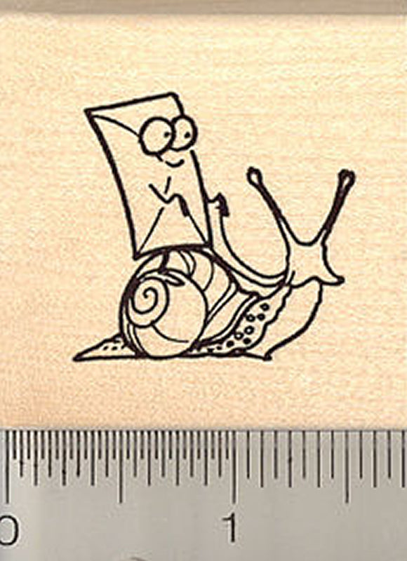 Cartoon Snail Mail Rubber Stamp
