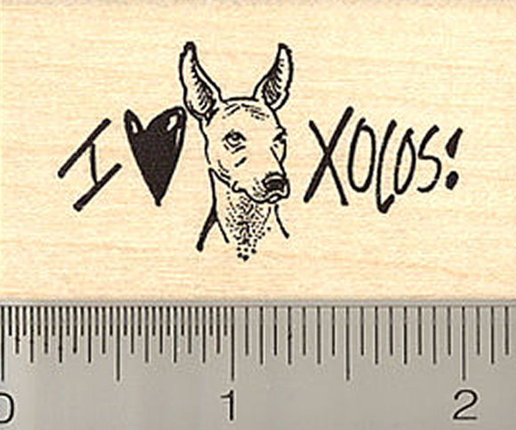 I Love Xolos Dogs Rubber Stamp