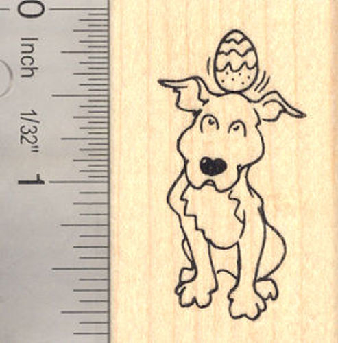 Easter Pitbull Dog Rubber Stamp, With Egg