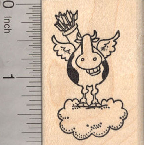 Valentine's Day Grinning Cow Rubber Stamp, Cowpid Cupid