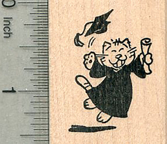 Cat Graduation Rubber Stamp, Congratulations
