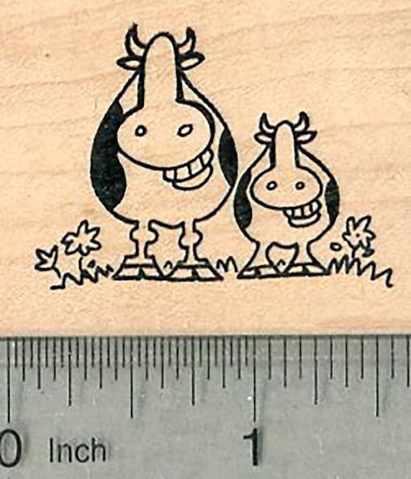 Mother's Day Grinning Cow Rubber Stamp, Cow with Baby