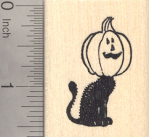 Halloween Black Cat Rubber Stamp, with Jack o'Lantern Pumpkin