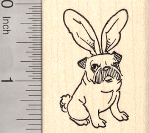 Easter Pug Rubber Stamp, in Bunny Rabbit Ears