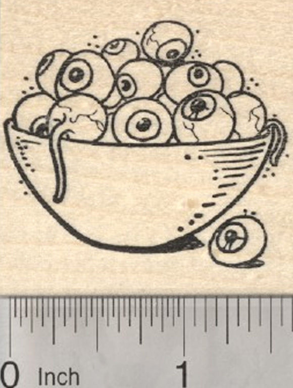 Halloween Bowl of Eyeballs Rubber Stamp, Ghoulish Party Food Theme