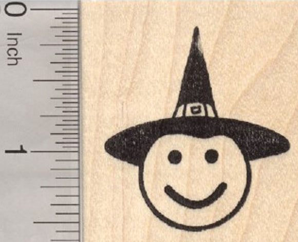 Halloween Witch Emoji Rubber Stamp, Smiling Face