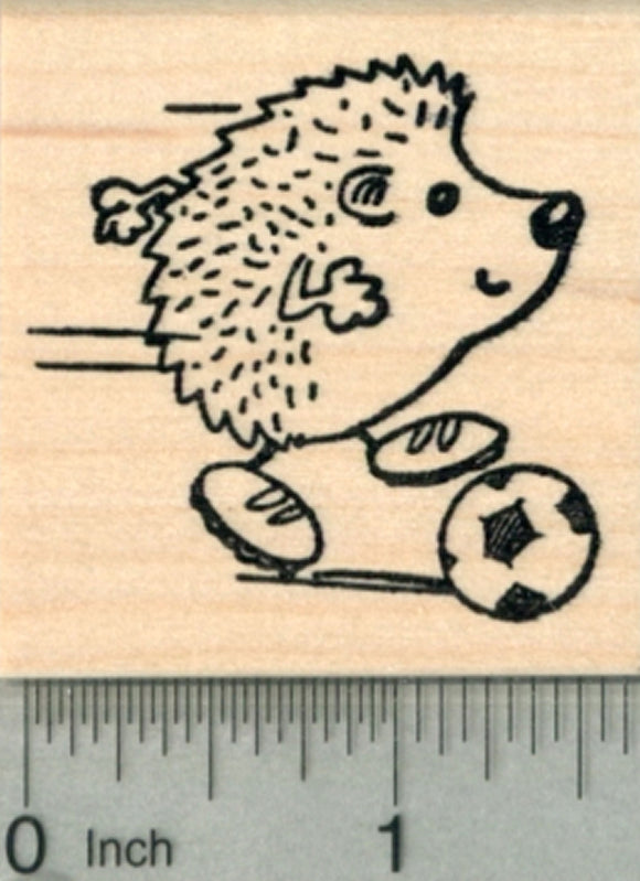 Hedgehog Soccer Rubber Stamp, Player with Ball