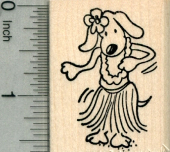 Hula Dog Rubber Stamp, Luau Party Series, Grass Skirt