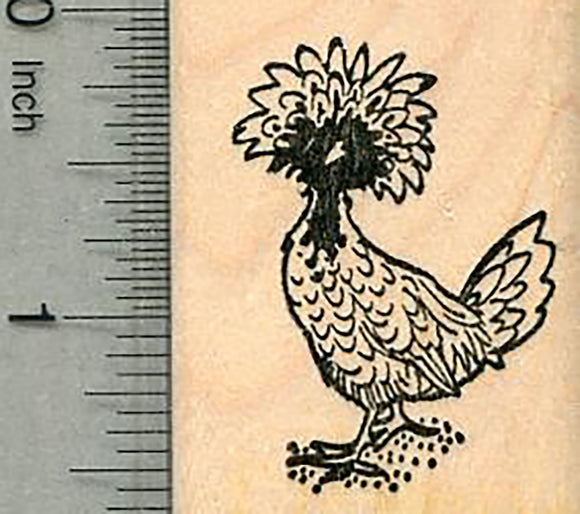 Polish Crested Chicken Rubber Stamp, Hen