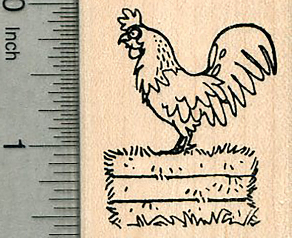 Rooster Rubber Stamp, on Hay Bale