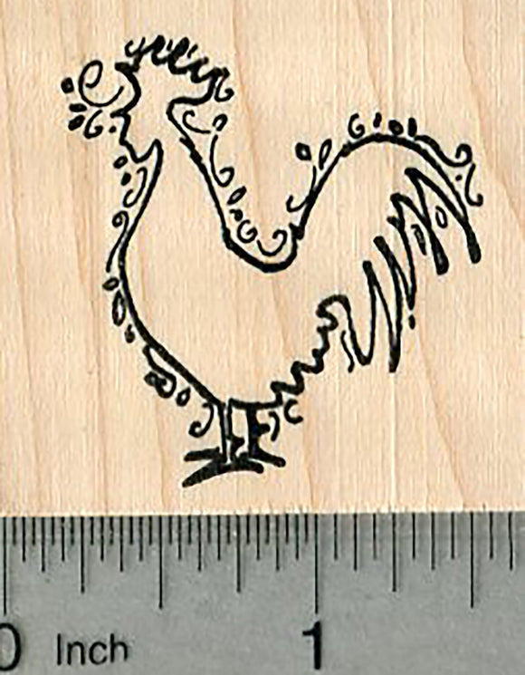 Rooster Rubber Stamp, Outline