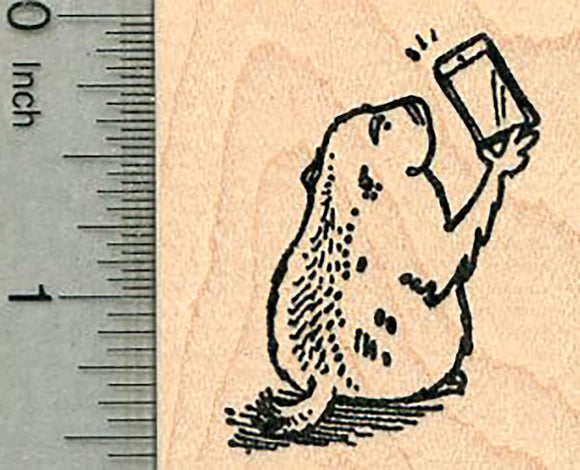 Groundhog Day Rubber Stamp, Marmot with Smart Phone