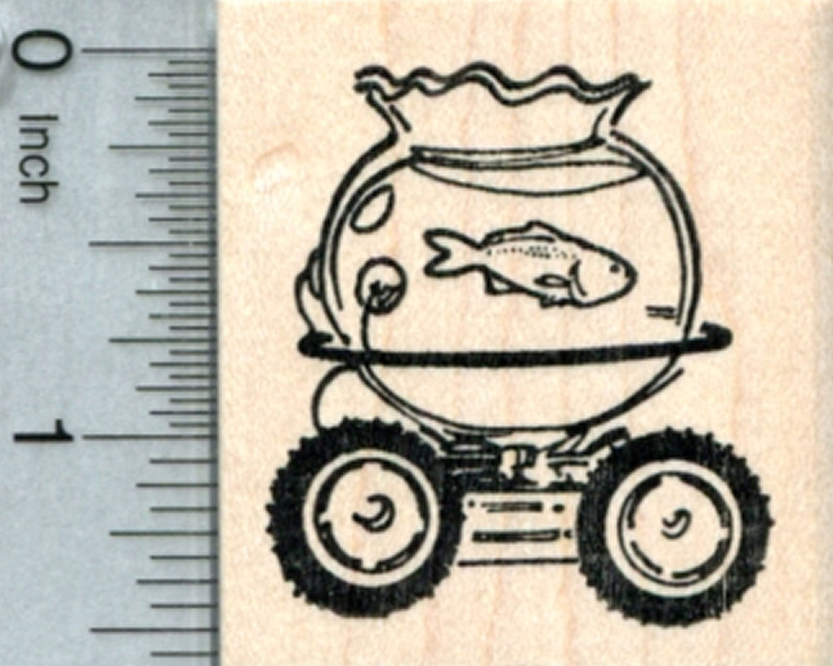 Fish Tank Car Rubber Stamp, Science Project Series RubberHedgehog