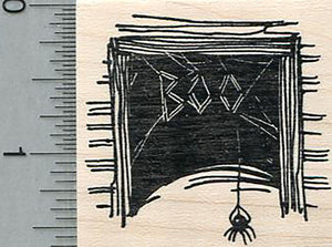 Halloween Spider Rubber Stamp, Writing Boo