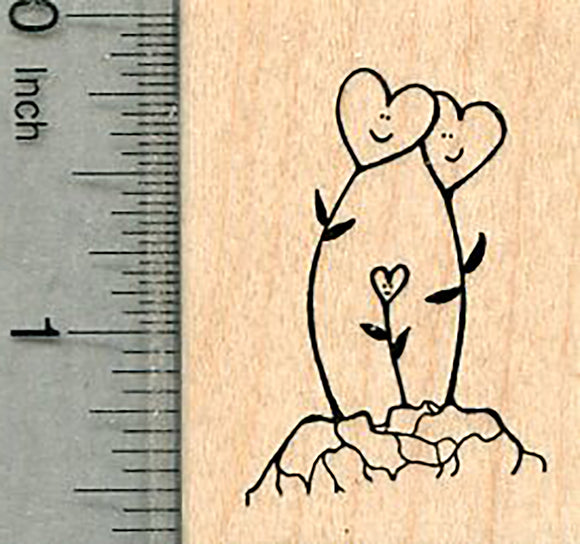 Heart Flower Family Rubber Stamp, Couple and Child